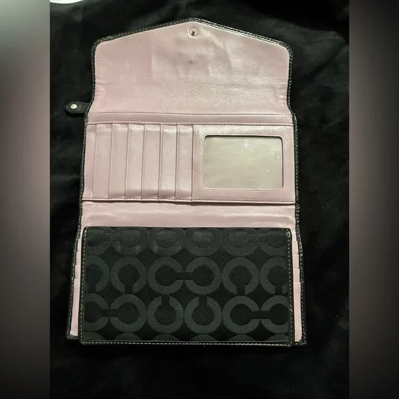 Vintage Coach Signature Canvas Checkbook Wallet Flap Brown/Blk Removable Insert - Picture 2 of 8